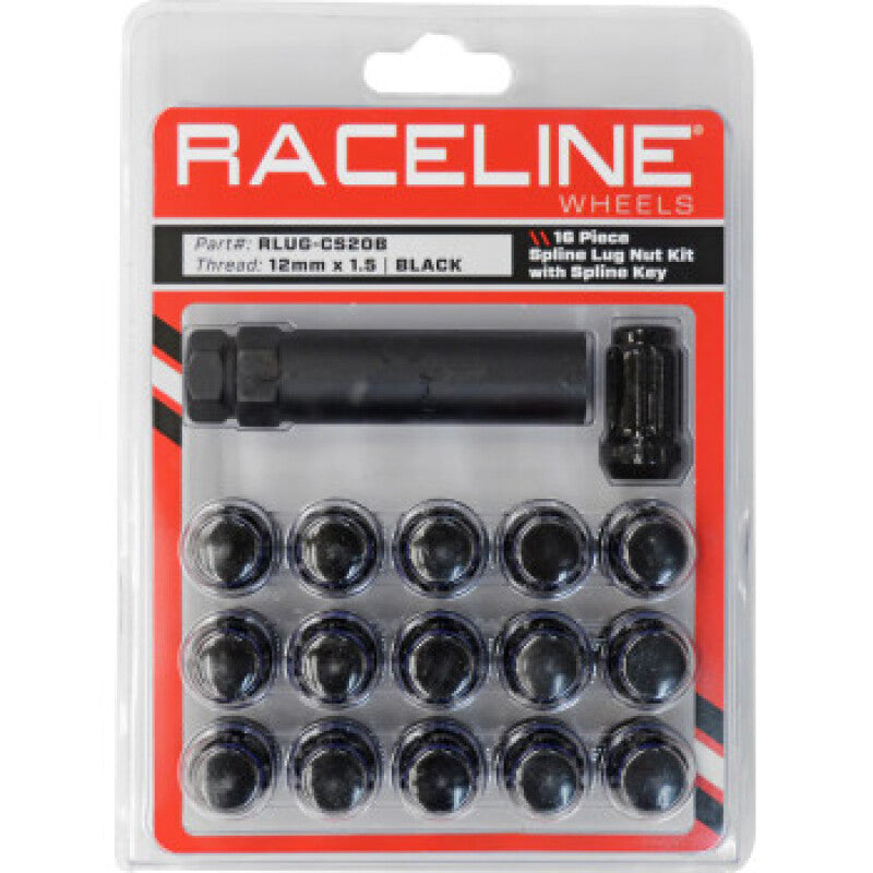 Raceline Spline Lug Nut Kit with Spline Key 12 x 1.5 by Raceline * 16 Pack in Black