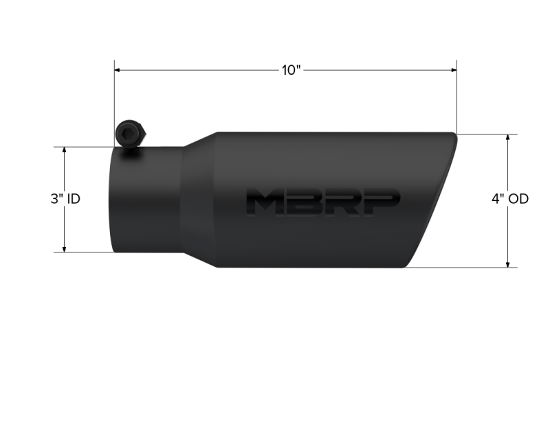MBRP Universal Tip 4in OD 3in Inlet 10in Length Angled Rolled End Black-SR1 Performance