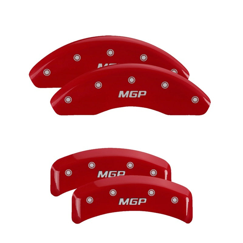 MGP 4 Caliper Covers for BMW 318iC (1984-1993) with Red Finish and Silver Engraving