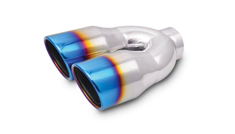Vibrant 2.5in ID Dual 3.5in OD Round SS Tips (Single Wall Angle Cut) w/Burnt Blue Finish