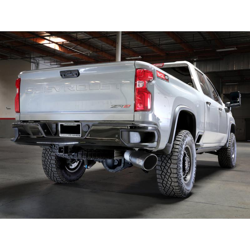 aFe Large Bore-HD 5in 409SS DPF-Back Exhaust System w/Blk Tip 24-25 GM Diesel Trucks V8-6.6L(td) L5P