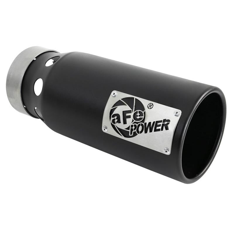 aFe SATURN 4S 4in SS Intercooled Exhaust Tip - Black 4in In x 5in Out x 12in L Bolt-On