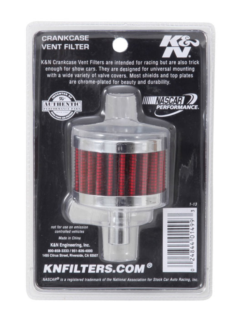 K&N Steel Base Chrome Top Crankcase Vent Filter 1/2in. Vent / 2in. OD / 1-1/2in. Height-SR1 Performance