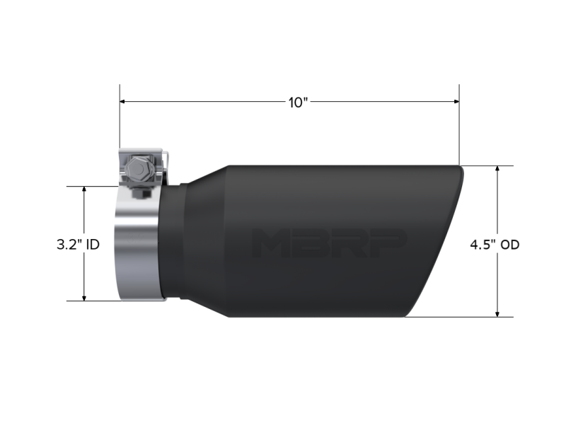 MBRP Universal Tip 4.5in OD / 3.2in Inlet / 10in Length / Angled Cut Rolled End - Black-SR1 Performance