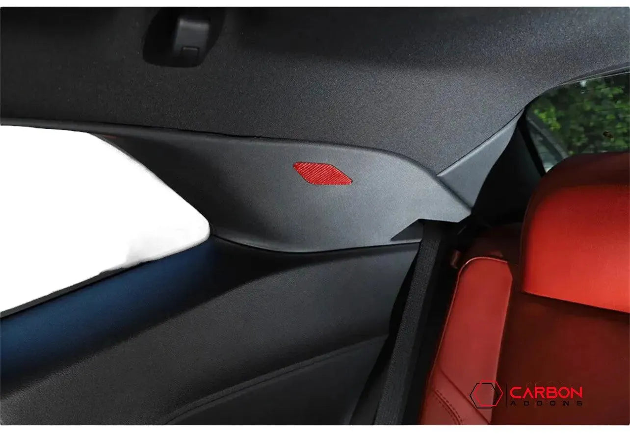 [4pcs] Carbon Fiber Interior Rear Seat Side Trim Overlay for Dodge Challenger 2015-2023 - carbonaddons Carbon Fiber Parts, Accessories, Upgrades, Mods