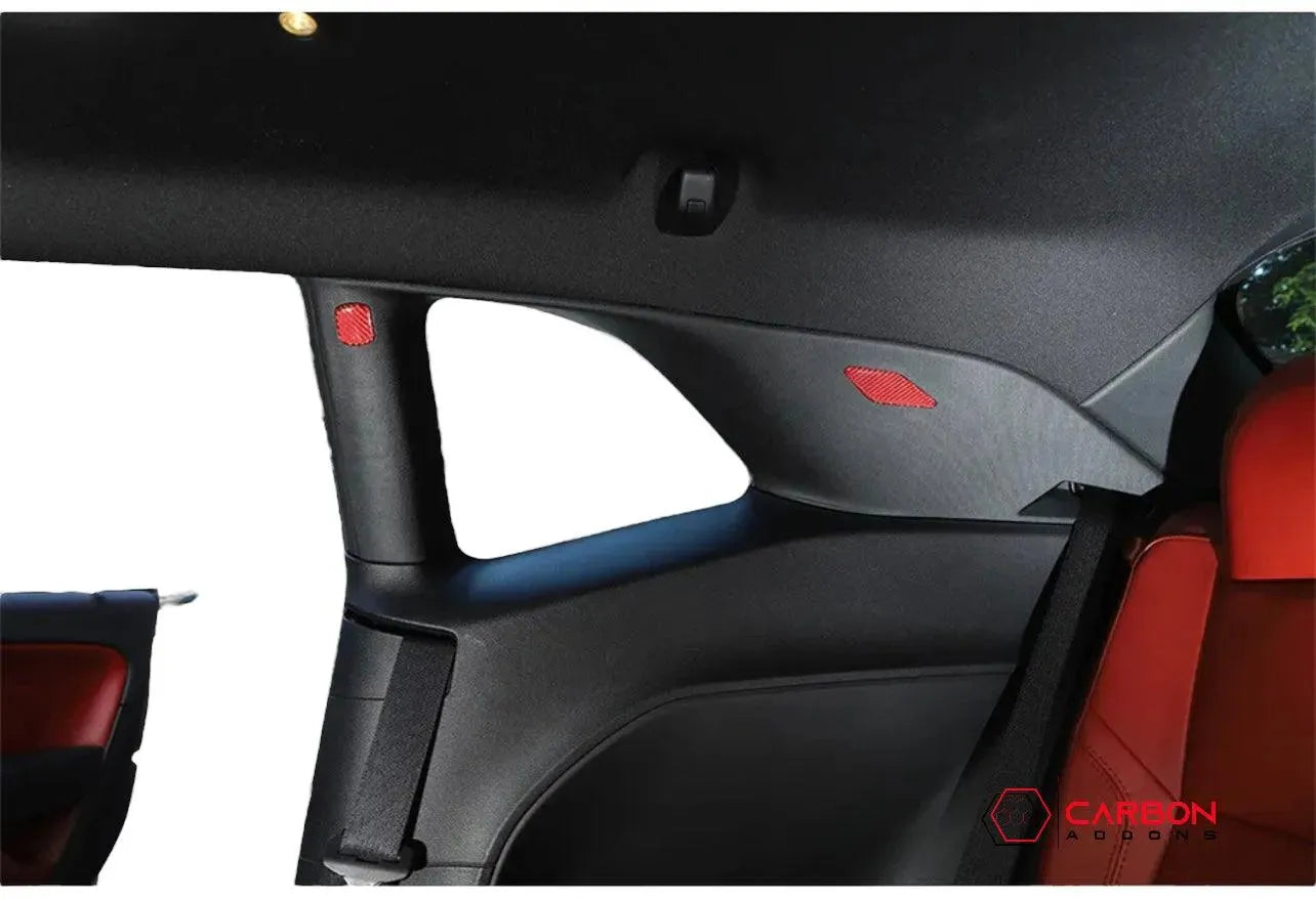 [4pcs] Carbon Fiber Interior Rear Seat Side Trim Overlay for Dodge Challenger 2015-2023 - carbonaddons Carbon Fiber Parts, Accessories, Upgrades, Mods