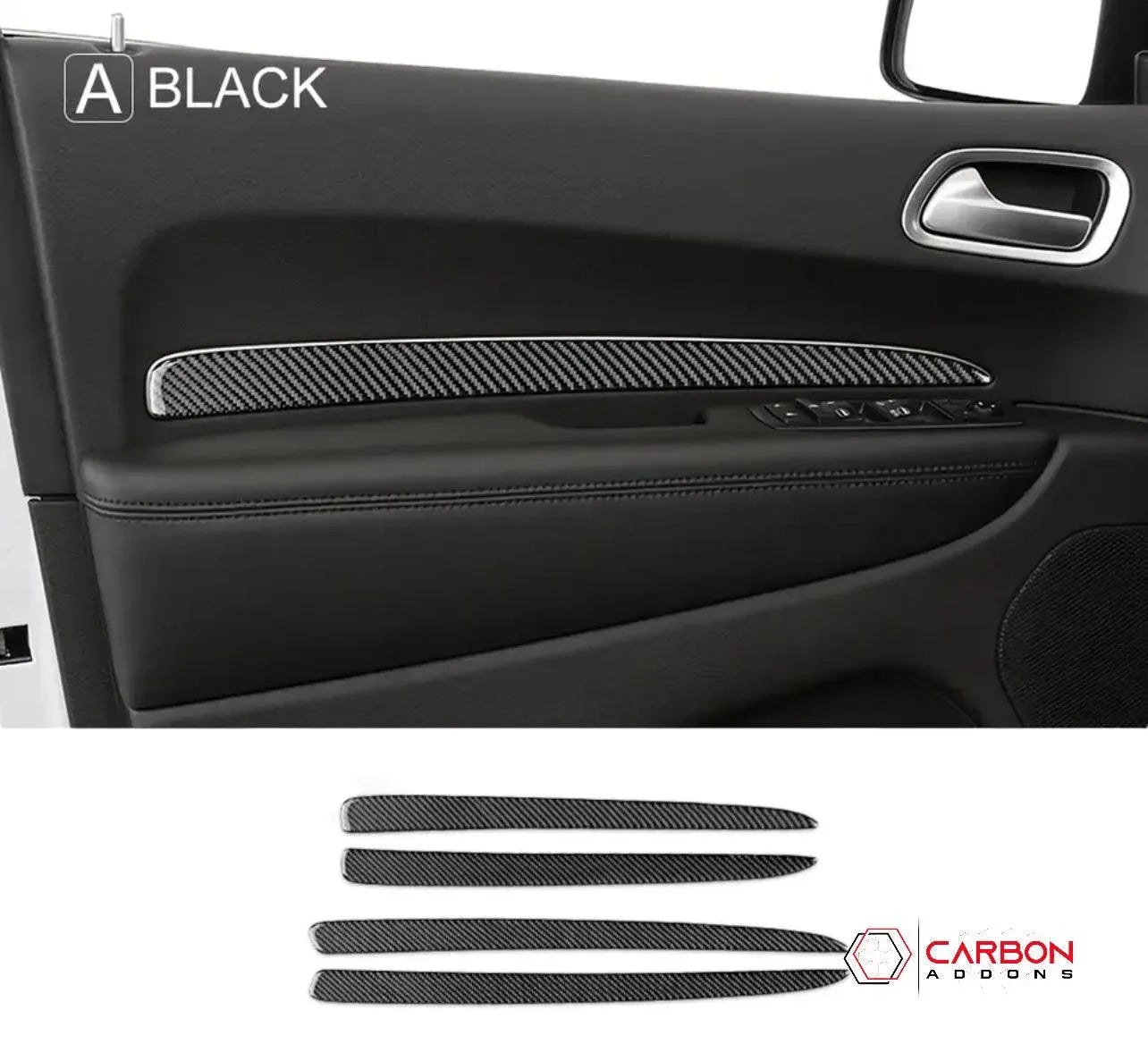 [4pcs] Real Carbon Fiber Door Panel Trim Overlay for 2011-2022 Dodge Durango - carbonaddons Carbon Fiber Parts, Accessories, Upgrades, Mods