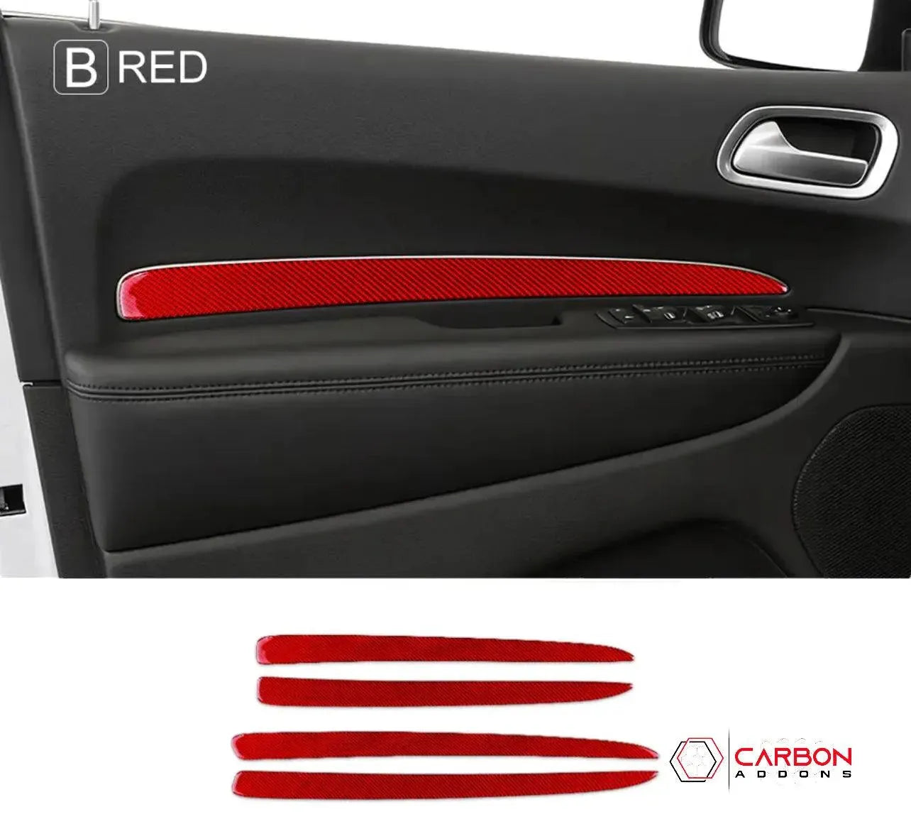 [4pcs] Real Carbon Fiber Door Panel Trim Overlay for 2011-2022 Dodge Durango - carbonaddons Carbon Fiber Parts, Accessories, Upgrades, Mods
