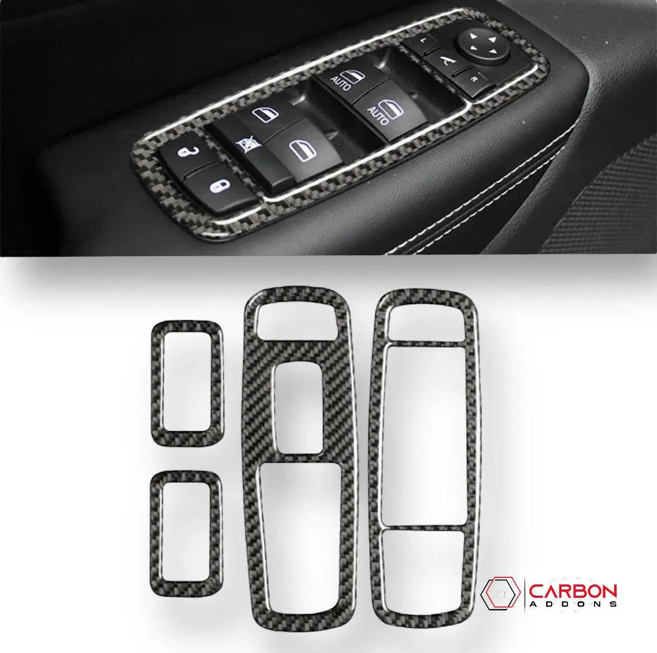 [4pcs] Real Carbon Fiber Window Switch Trim Overlay for 2011-2022 Dodge Durango - carbonaddons Carbon Fiber Parts, Accessories, Upgrades, Mods