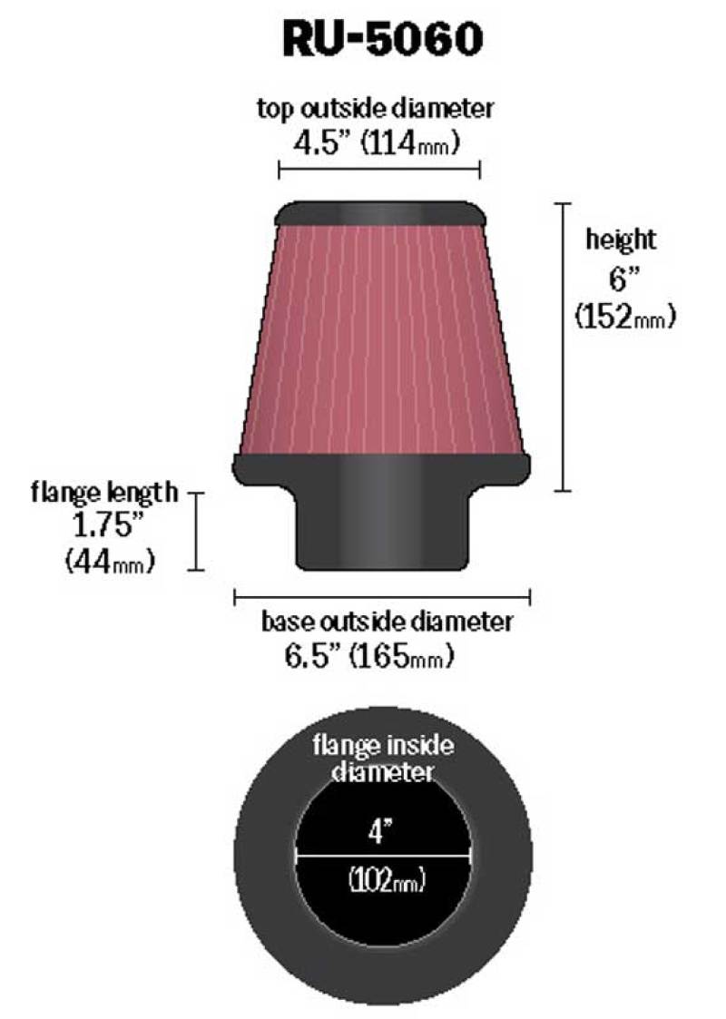 K&N Universal Clamp-On Air Filter 4in FLG / 6-1/2in B / 4-1/2in T / 6in H-SR1 Performance