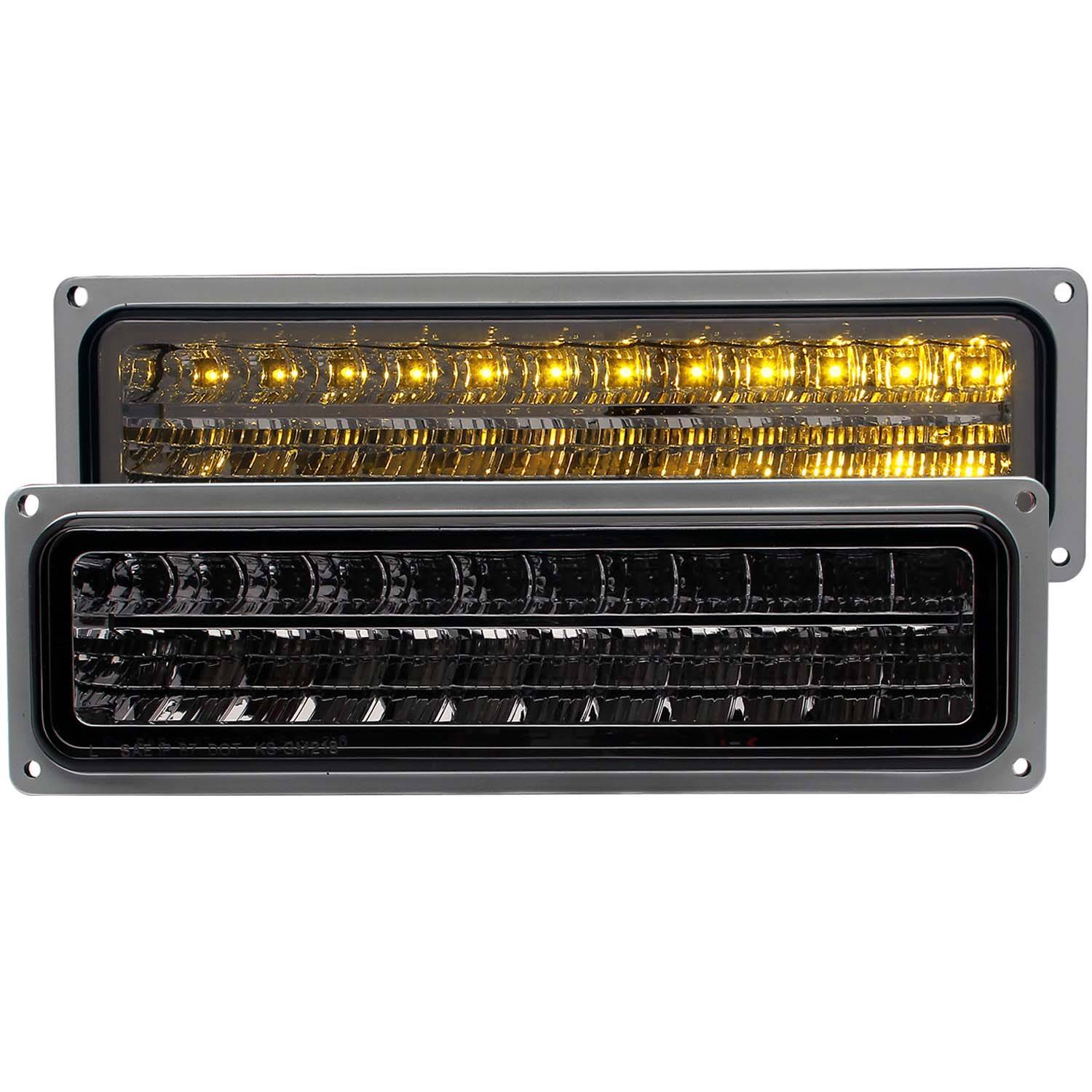 CHEVY/GMC C/K1500/2500 88-98 / C/K3500 88-00 / SUBURBAN 92-99 / BLAZER (FULL-SIZE) 92-94 / TAHOE 95-99 / YUKON 92-99 LED PARKING/SIGNAL LIGHTS CHROME SMOKE LENS