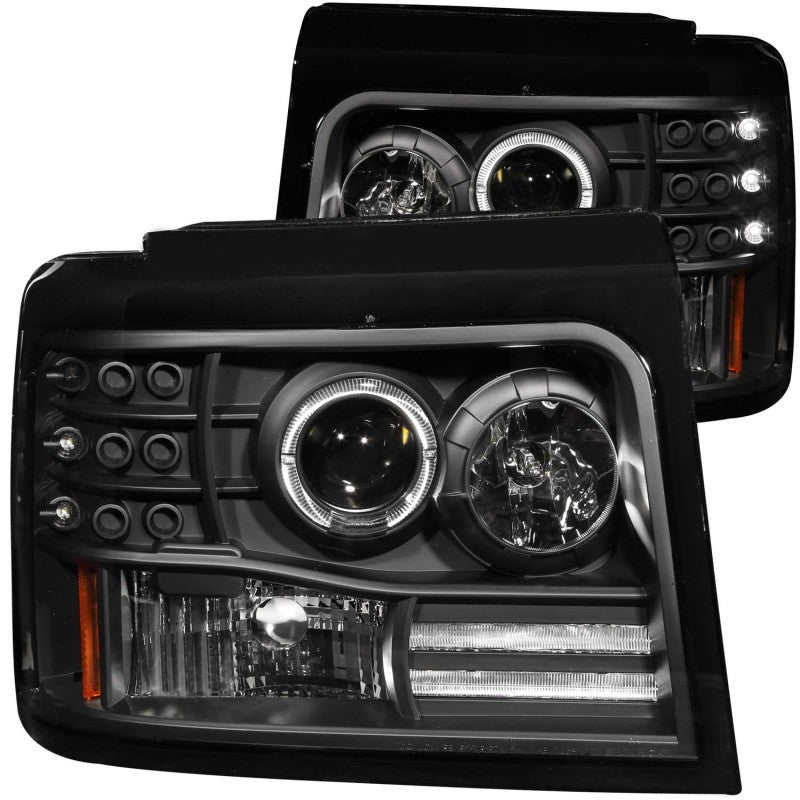ANZO 1992-1996 Ford F-150 Projector Headlights w/ Halo Black w/ Side Markers and Parking Lights-SR1 Performance