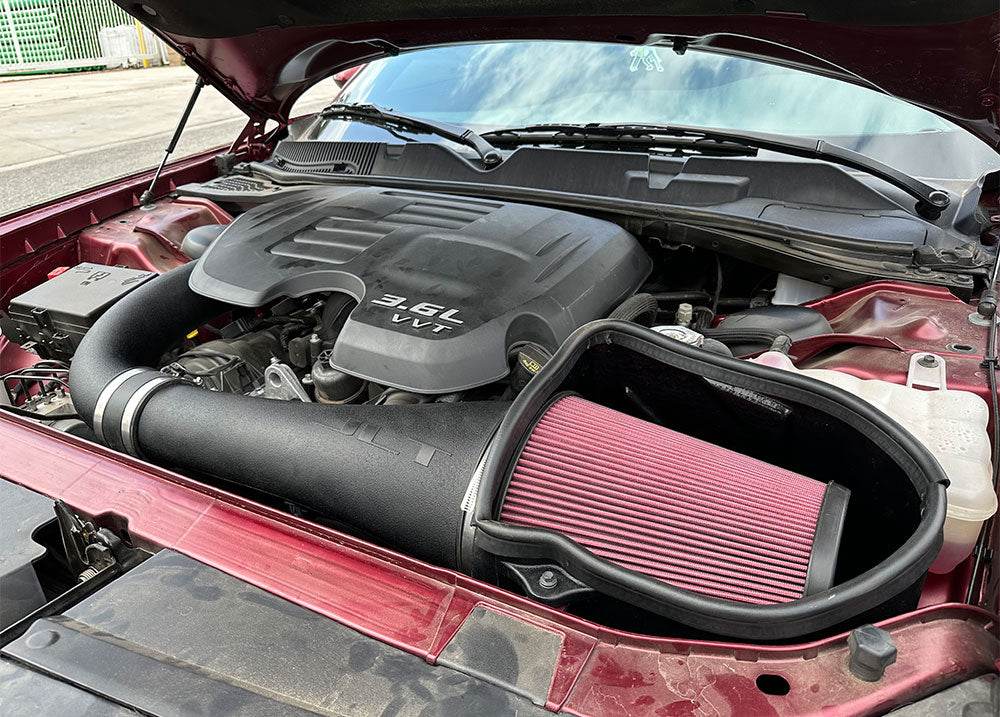 JLT Cold Air Intake for 2015-2023 Dodge Charger, 2011-2023 Challenger 3.6L - S&B installed in the engine compartment of a vehicle
