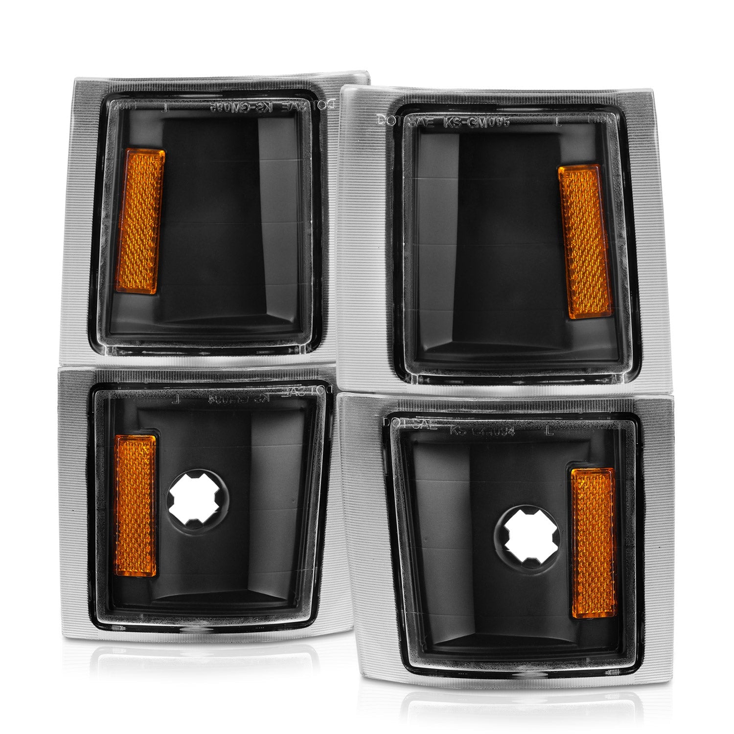 CHEVY C/K1500/2500 94-98 / C/K 3500 94-00 / SUBURBAN 94-99 / TAHOE 95-99 / BLAZER (FULL SIZE) 94 CORNER LIGHTS BLACK CLEAR LENS W/ AMBER REFLECTOR