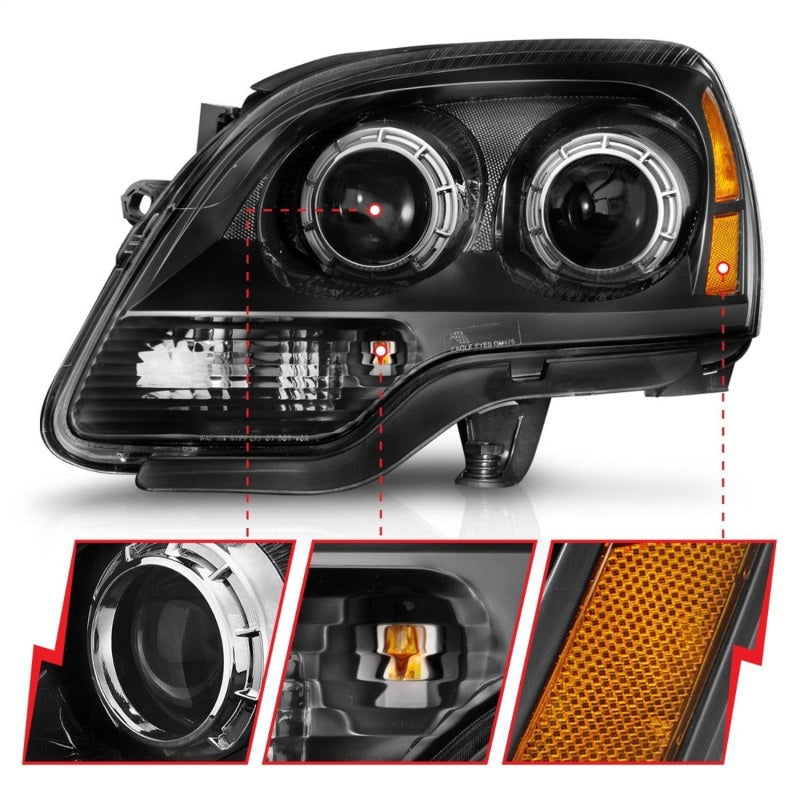 ANZO 2007-2012 GMC Acadia Projector Headlights Balck Housing