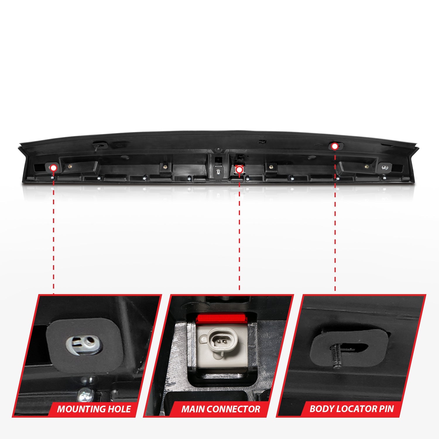 CHEVY SUBURBAN 1500/2500 07-14 / TAHOE 07-14 / GMC YUKON/YUKON XL 07-14 / YUKON DENALI 09-13 LED 3RD BRAKE LIGHT BLACK SMOKE LENS W/ SPOILER