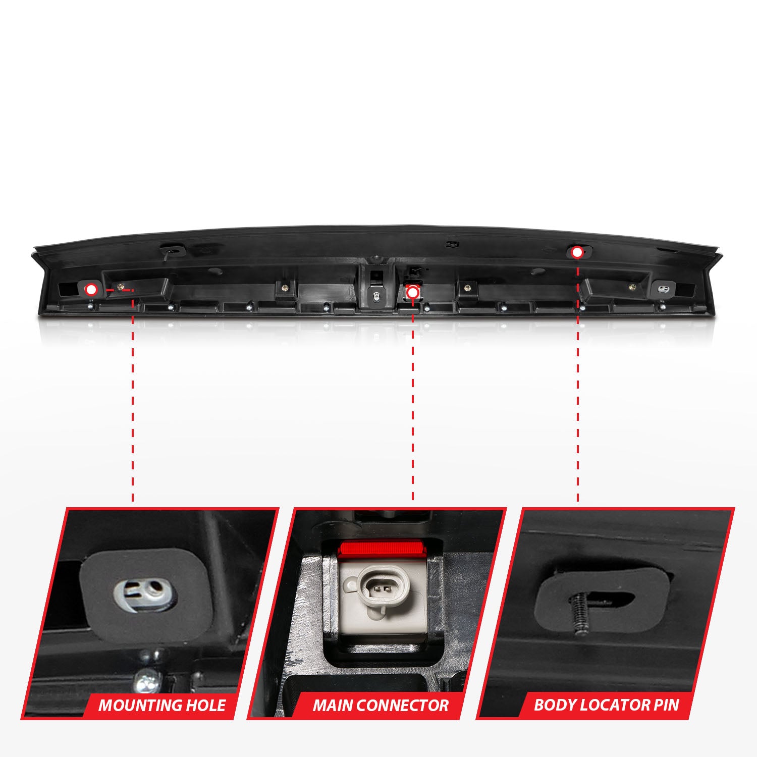 CHEVY SUBURBAN 1500/2500 07-14 / TAHOE 07-14 / GMC YUKON/YUKON XL 07-14 / YUKON DENALI 09-13 LED 3RD BRAKE LIGHT BLACK RED LENS W/ SPOILER