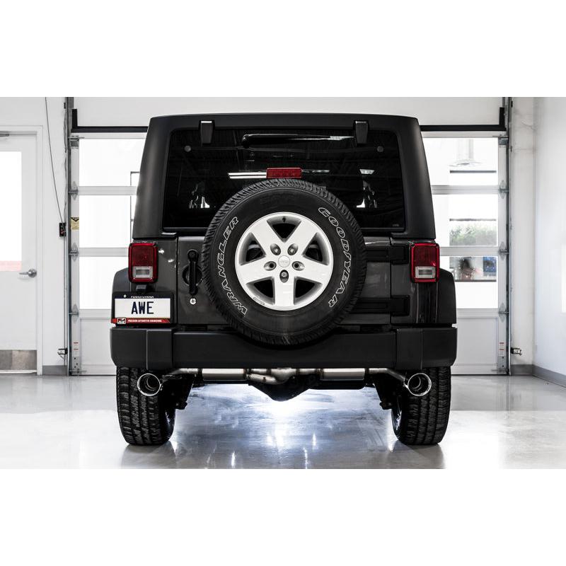 AWE Tuning 07-18 Jeep Wrangler JK/JKU 3.6L Tread Edition Axle-Back Dual Exhaust - Chrome Silver Tips