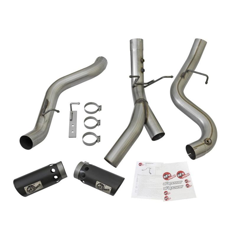 aFe LARGE BORE-HD 4in 409-SS DPF-Back Exhaust w/Dual Black Tips 2017 GM Duramax V8-6.6L (td) L5P