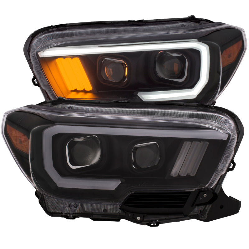 ANZO 2016-2017 Toyota Tacoma Projector Headlights w/ Plank Style Black w/ Amber