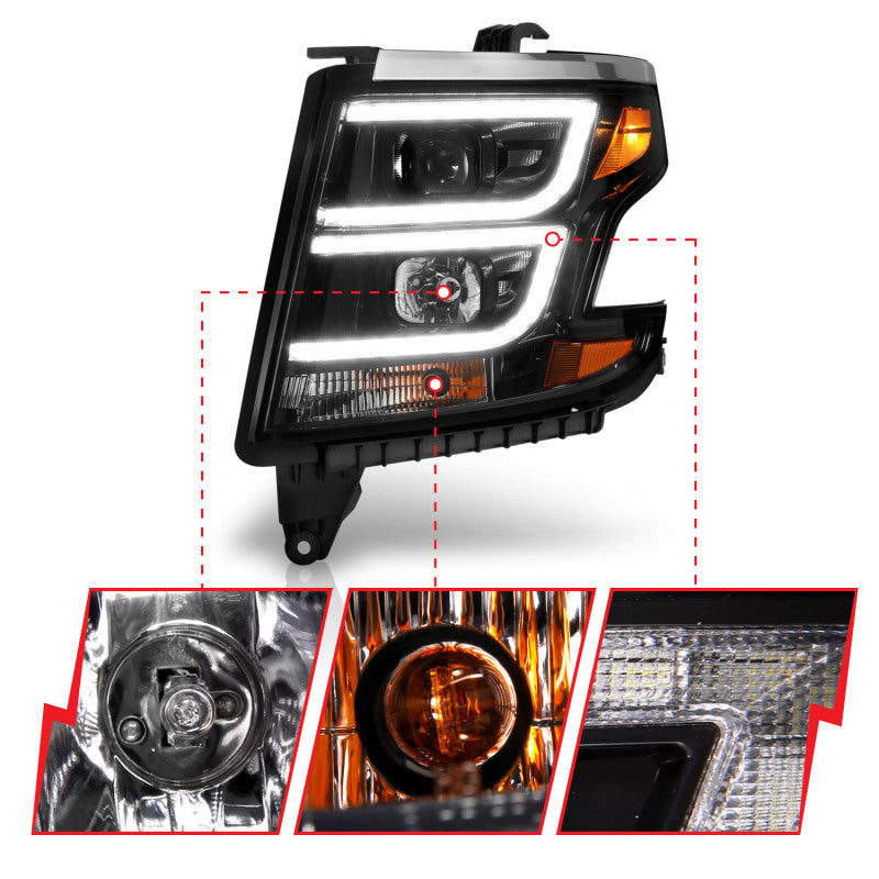 ANZO 2015-2020 Chevy Tahoe Projector Headlights Plank Style Black w/DRL