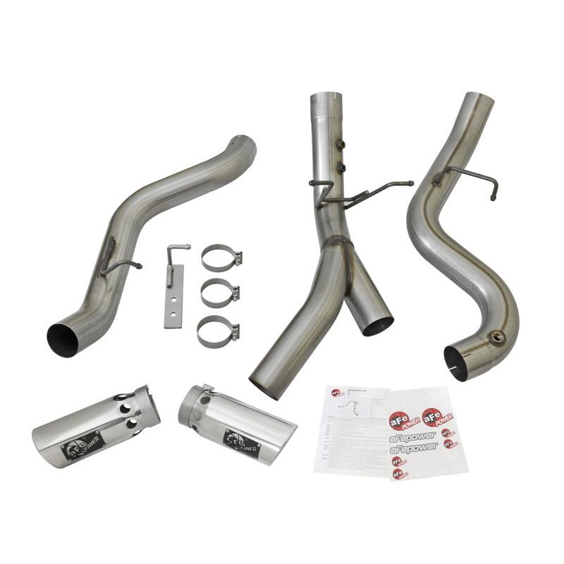 aFe Large Bore-HD 4in 409-SS DPF-Back Exhaust w/Dual Polished Tips 2017 GM Duramax V8-6.6L (td) L5P