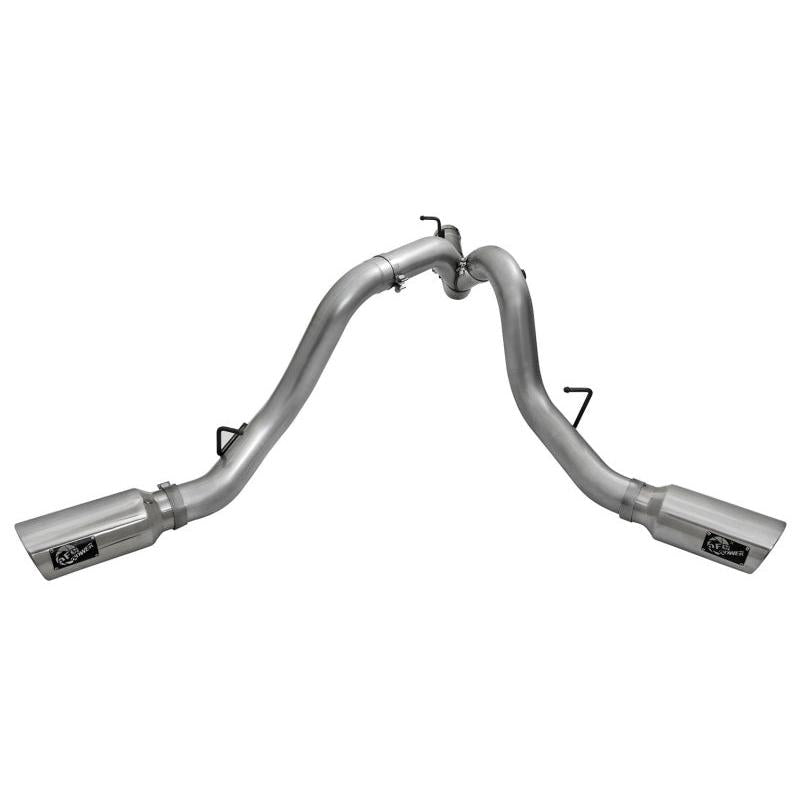 aFe LARGE Bore HD 4in Dual DPF-Back SS Exhaust w/Polished Tip 16-17 GM Diesel Truck V8-6.6L (td) LML