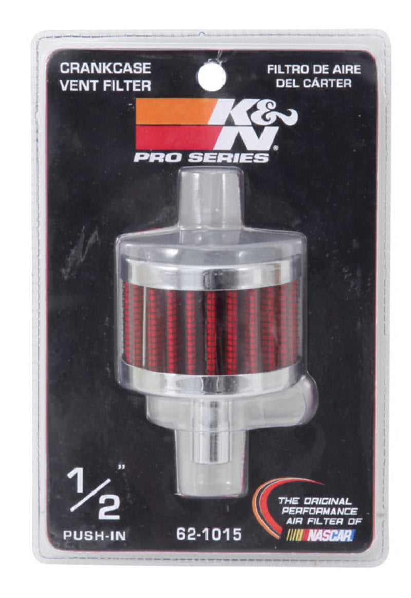 K&N Steel Base Chrome Top Crankcase Vent Filter 1/2in. Vent / 2in. OD / 1-1/2in. Height-SR1 Performance