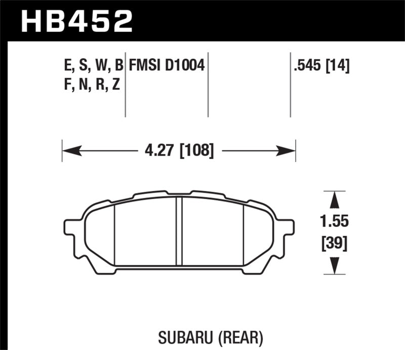 Hawk 03-05 WRX D1004 Performance Ceramic Street Rear Brake Pads-SR1 Performance