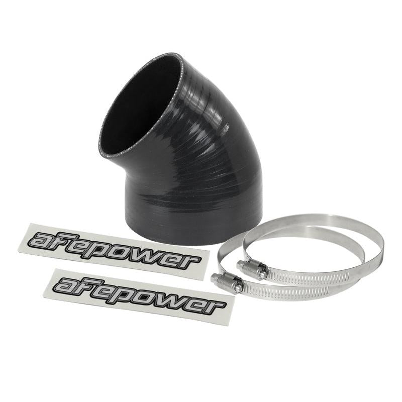 aFe Magnum FORCE CAI Univ. Silicone (4.125in to 3.5in ID / 49 Deg.) Elbow Reducing Coupler - Black-SR1 Performance