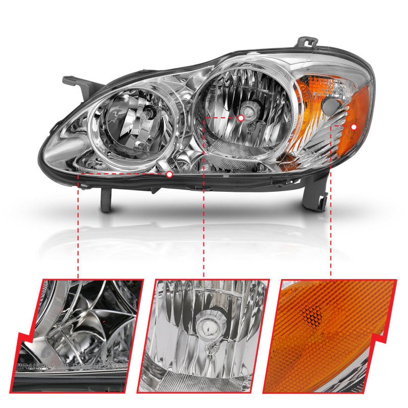 ANZO 2005-2008 Toyota Corolla Crystal Headlight Chrome Amber-SR1 Performance