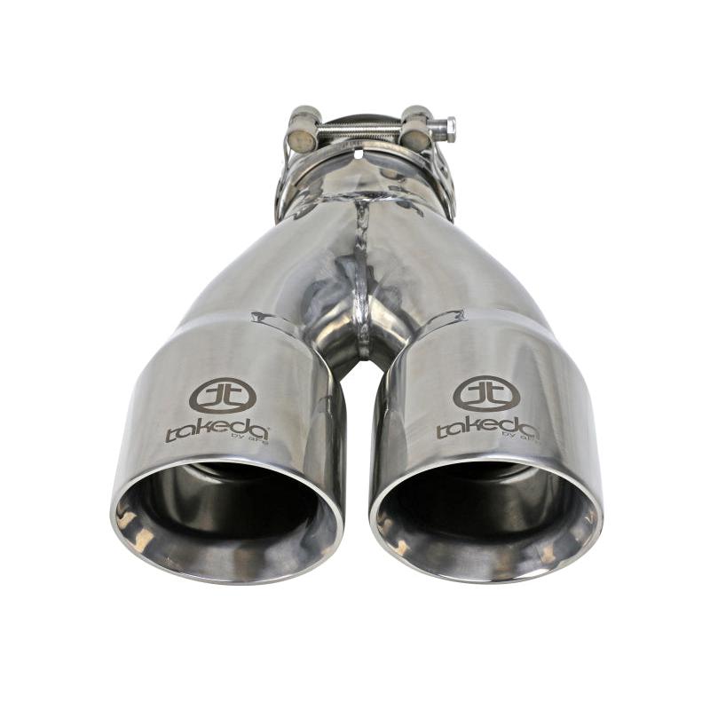 aFe Takeda 2.5in 304 Stainless Steel Clamp-on Exhaust Tip 2.5in Inlet 3in Dual Outlet - Polished-SR1 Performance
