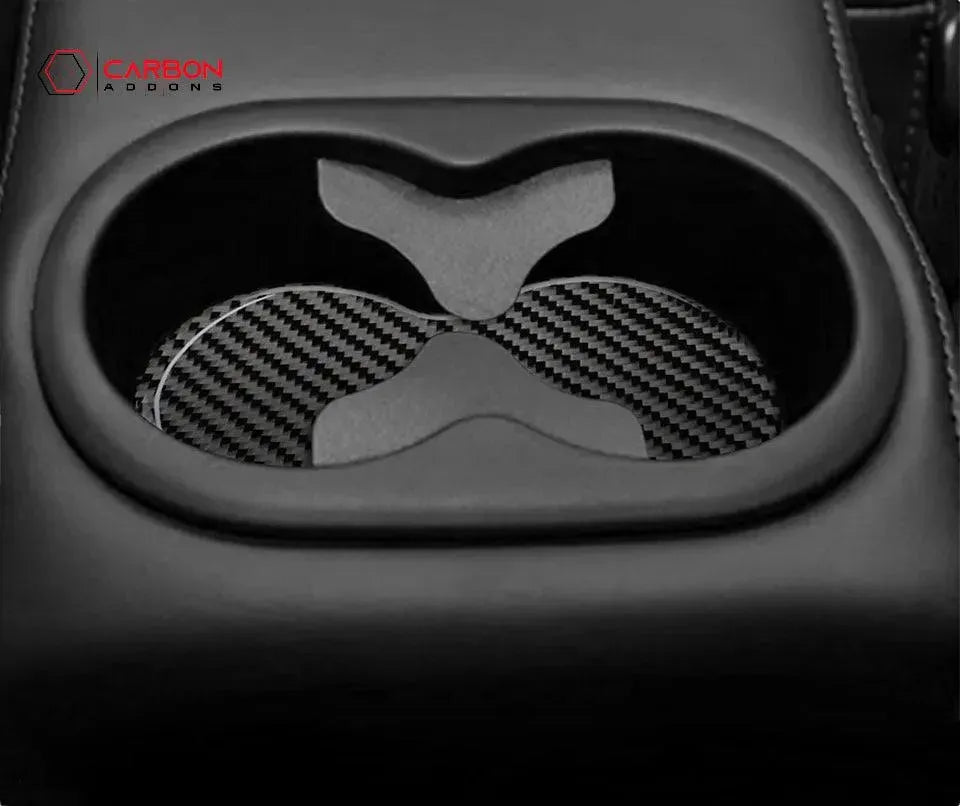[5pcs] Carbon Fiber Rear Sit Cup Holder and Door Panel Groove Overlay for Dodge Challenger 2015-2023 - carbonaddons Carbon Fiber Parts, Accessories, Upgrades, Mods