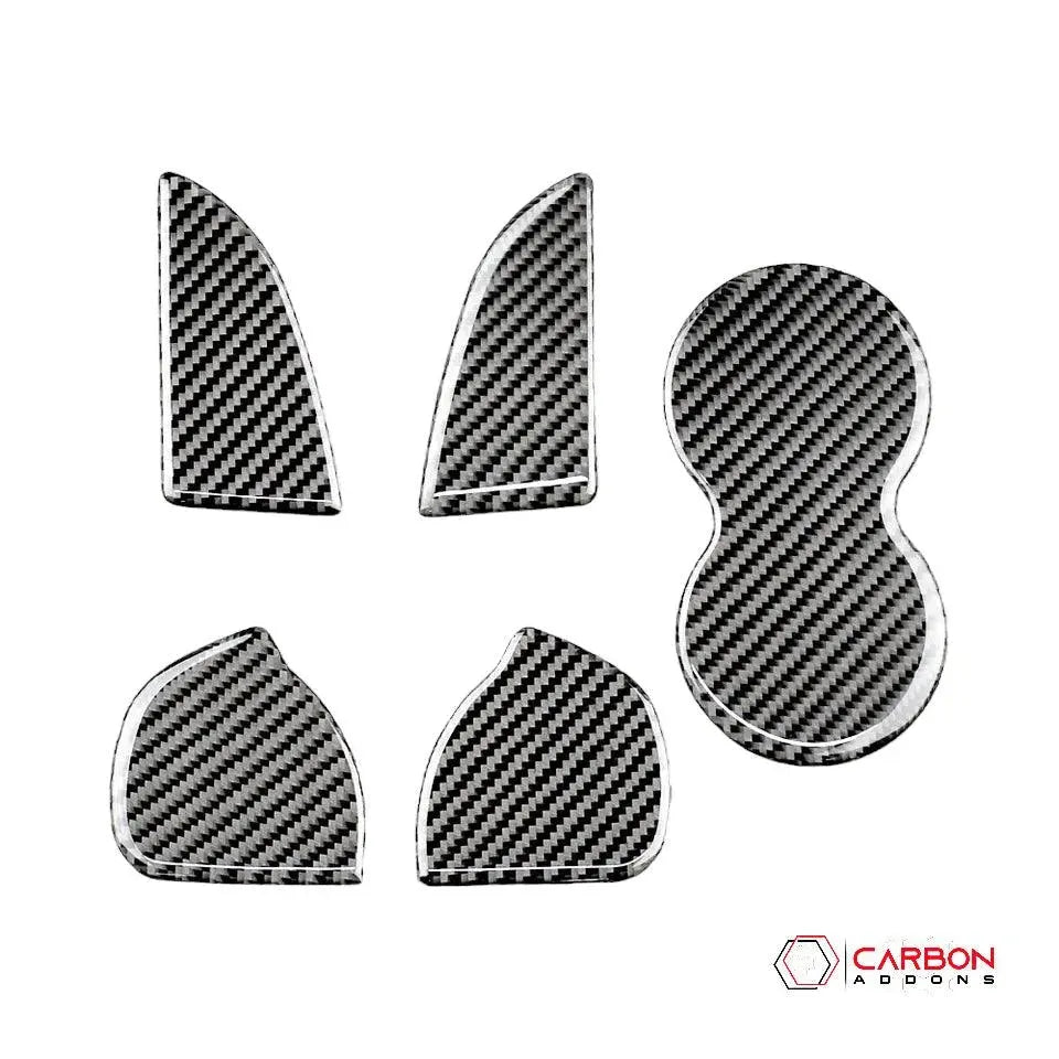 [5pcs] Carbon Fiber Rear Sit Cup Holder and Door Panel Groove Overlay for Dodge Challenger 2015-2023 - carbonaddons Carbon Fiber Parts, Accessories, Upgrades, Mods