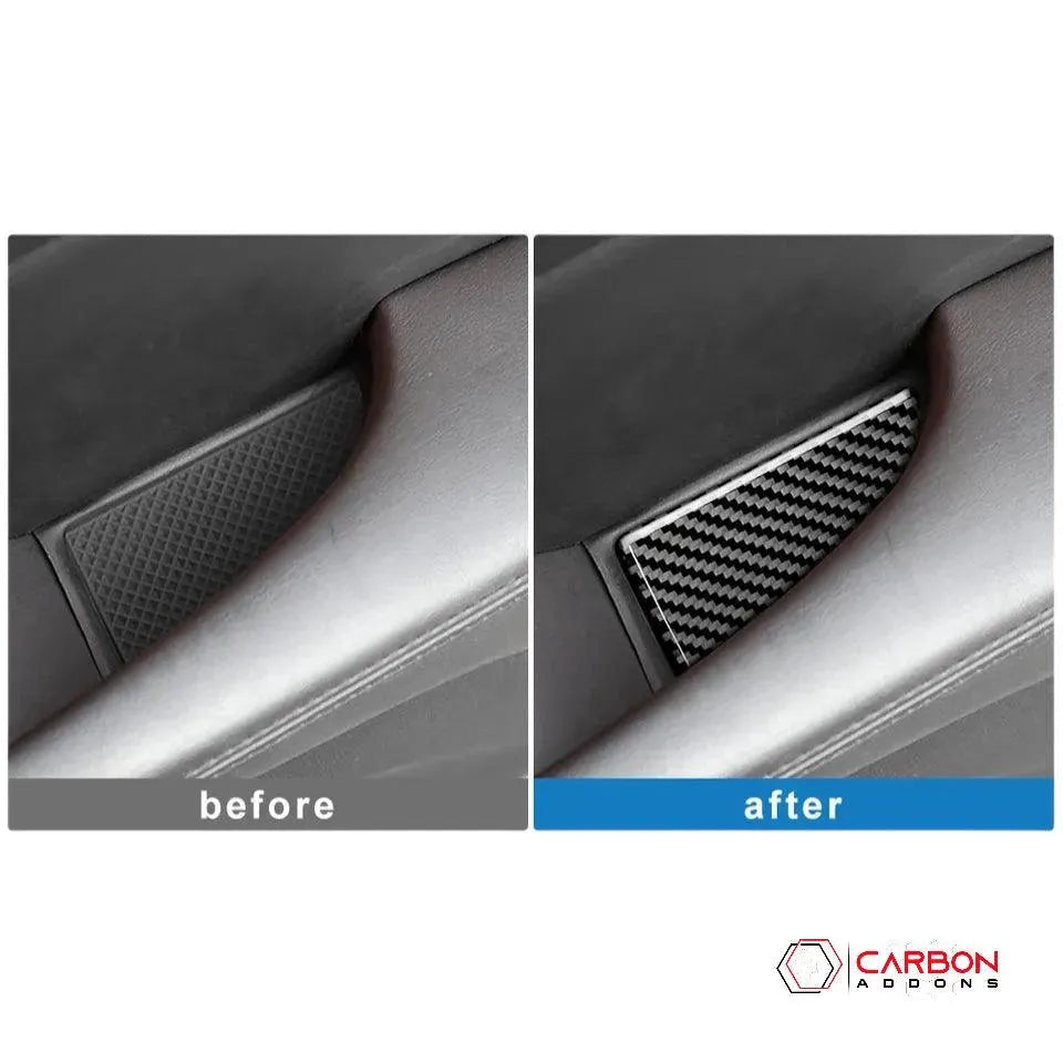 [5pcs] Carbon Fiber Rear Sit Cup Holder and Door Panel Groove Overlay for Dodge Challenger 2015-2023 - carbonaddons Carbon Fiber Parts, Accessories, Upgrades, Mods