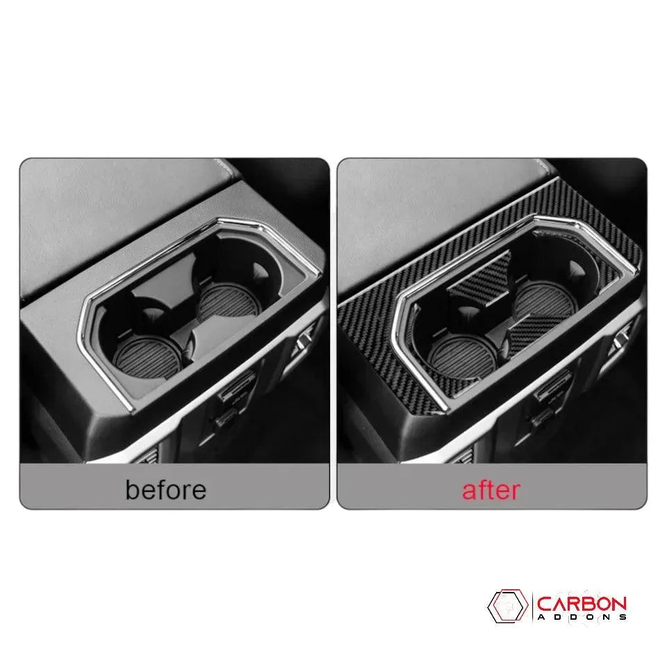 [5pcs] Real Carbon Rear Center Cup Holder Trim Overlay | 2015-2020 Ford F150 - carbonaddons Carbon Fiber Parts, Accessories, Upgrades, Mods