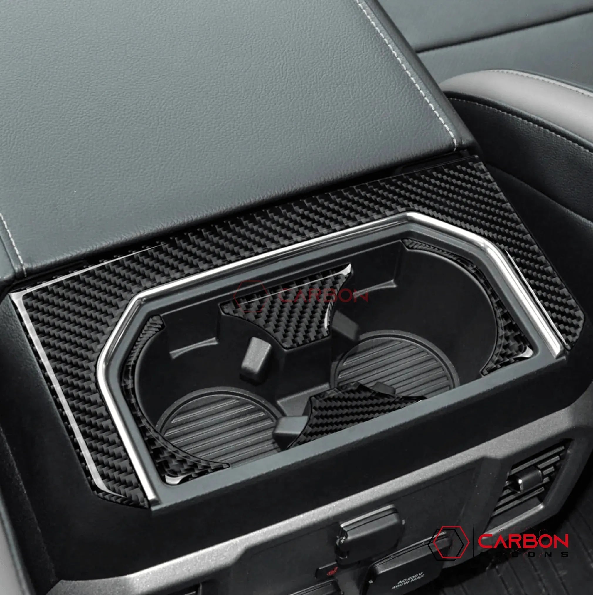 [5pcs] Real Carbon Rear Center Cup Holder Trim Overlay | 2015-2020 Ford F150 - carbonaddons Carbon Fiber Parts, Accessories, Upgrades, Mods