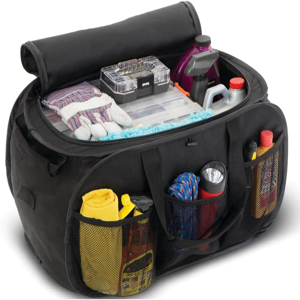 GMC Denali Cargo Organizer – Expandable Pop Up Collapsible Trunk Storage Caddy for GMC Trucks & SUVs – Black with Denali Logo