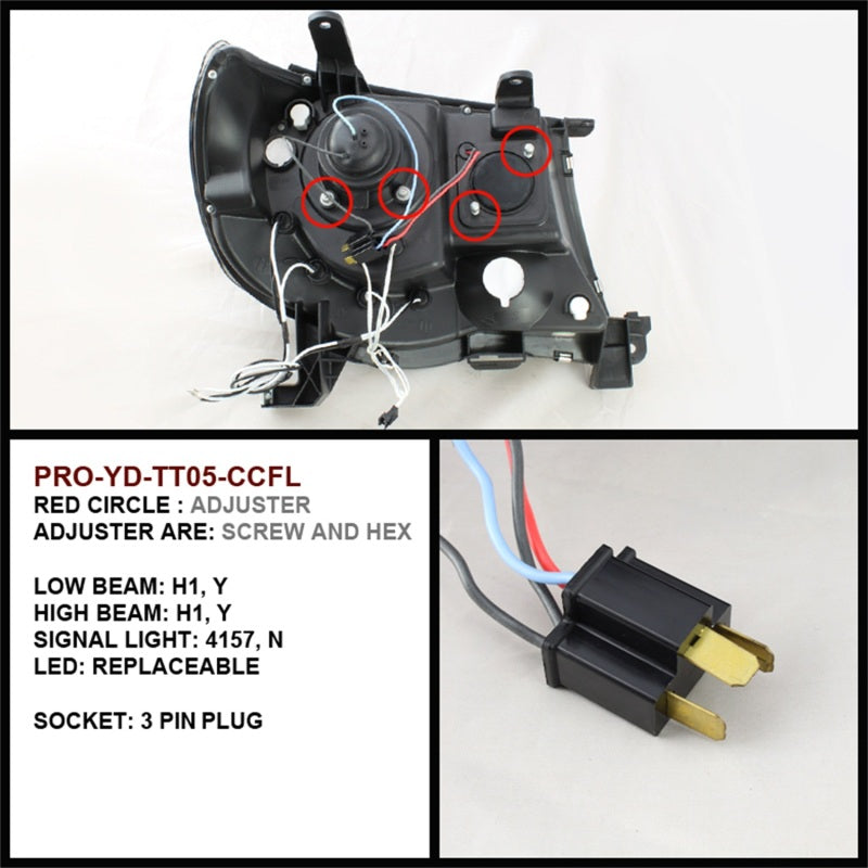 Spyder Toyota Tacoma 05-11 Projector Headlights CCFL Halo LED Blk High H1 Low H1 PRO-YD-TT05-CCFL-BK-SR1 Performance