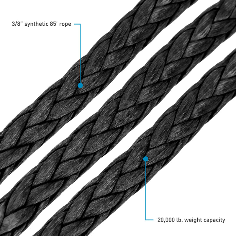 Borne Off-Road Synthetic Rope 3/8 inch x 85 feet - Black