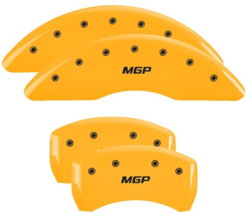 MGP 4 Caliper Covers for 2018-2019 Mercedes-Benz GLE43 AMG, Yellow Finish with Black Char - Part #23233SMGPYL