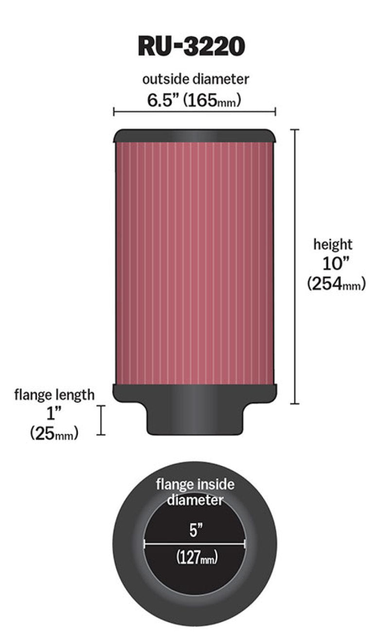 K&N Filter Universal Rubber Filter 5in Flange ID / 6.5in OD / 10in Height-SR1 Performance