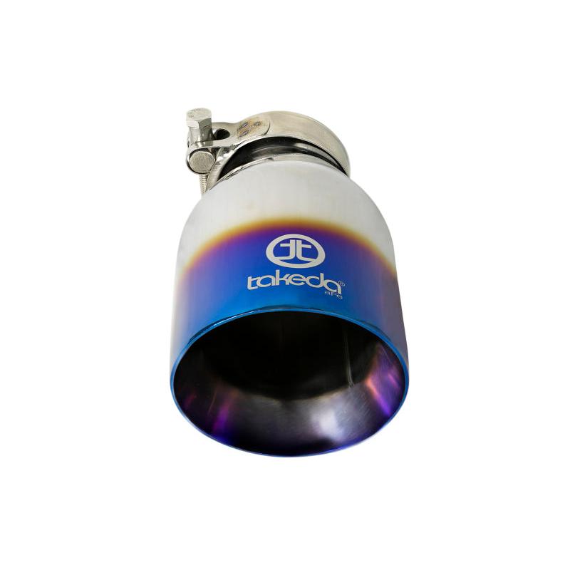 aFe Takeda 304 Stainless Steel Clamp-On Exhaust Tip 2.5in Inlet / 4in Outlet - Blue Flame-SR1 Performance