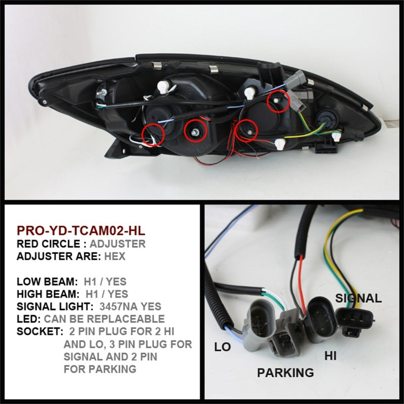 Spyder Toyota Camry 02-06 Projector Headlights LED Halo LED Black High H1 Low H1 PRO-YD-TCAM02-HL-BK-SR1 Performance