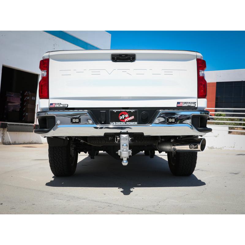 aFe Large Bore-HD 5 IN 409 SS DPF-Back Exhaust System w/Polished Tip 20-23 GM Truck V8-6.6L-SR1 Performance