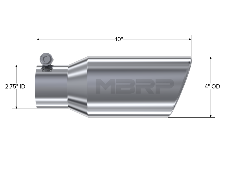 MBRP Universal Tip 4in OD 2.75in Inlet 10in Length Angled Rolled End T304-SR1 Performance