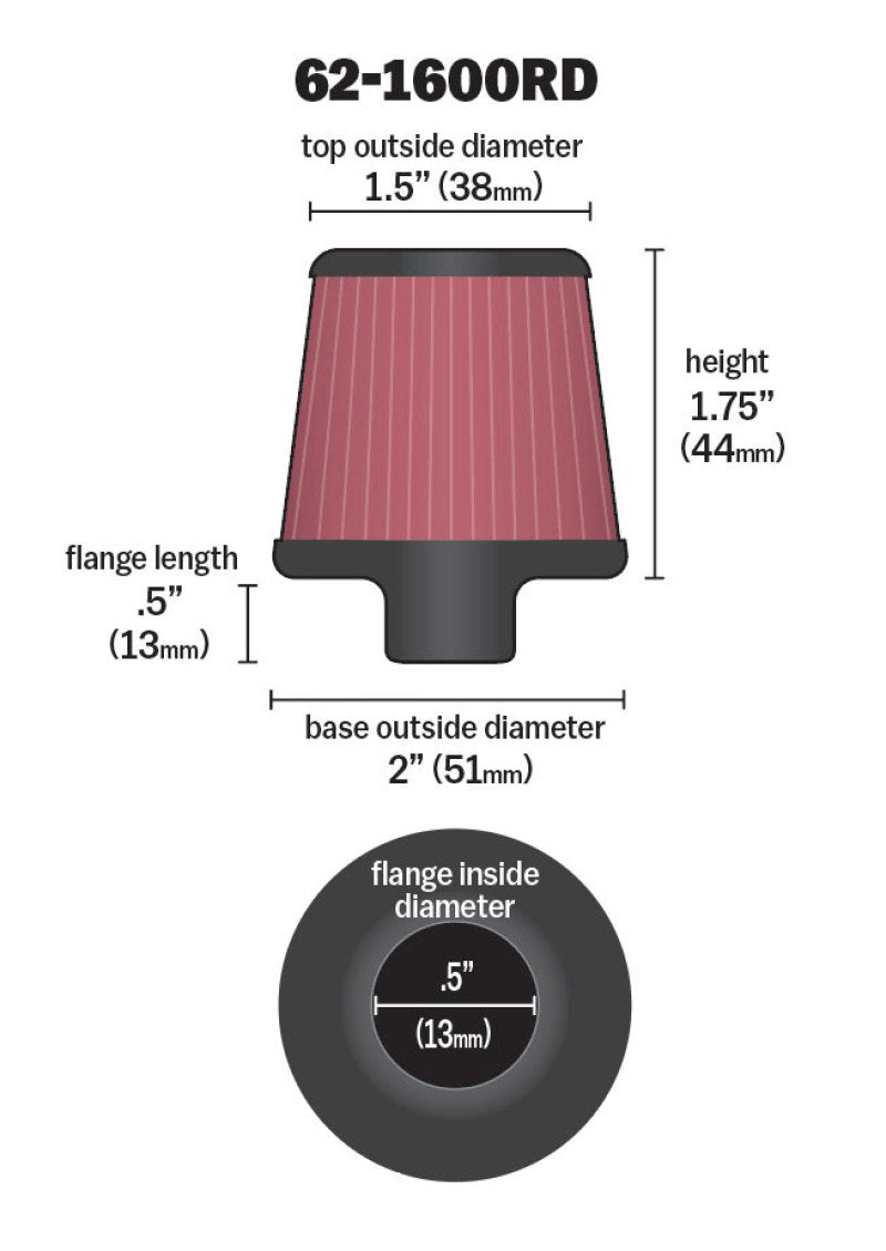 K&N 2in Base OD x .375in Flange ID x 1.75in H Rubber Base Crankcase Vent Filter-SR1 Performance