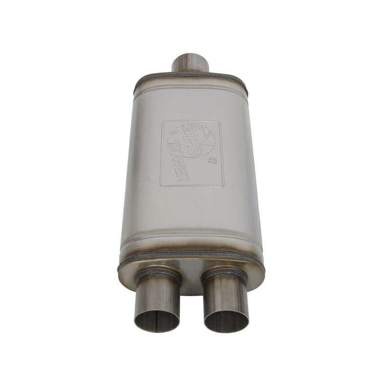 aFe MACHForce XP SS Muffler 3in Center Inlet / 2.5in Dual Outlets 18in L x 9in W x4in H Body-SR1 Performance