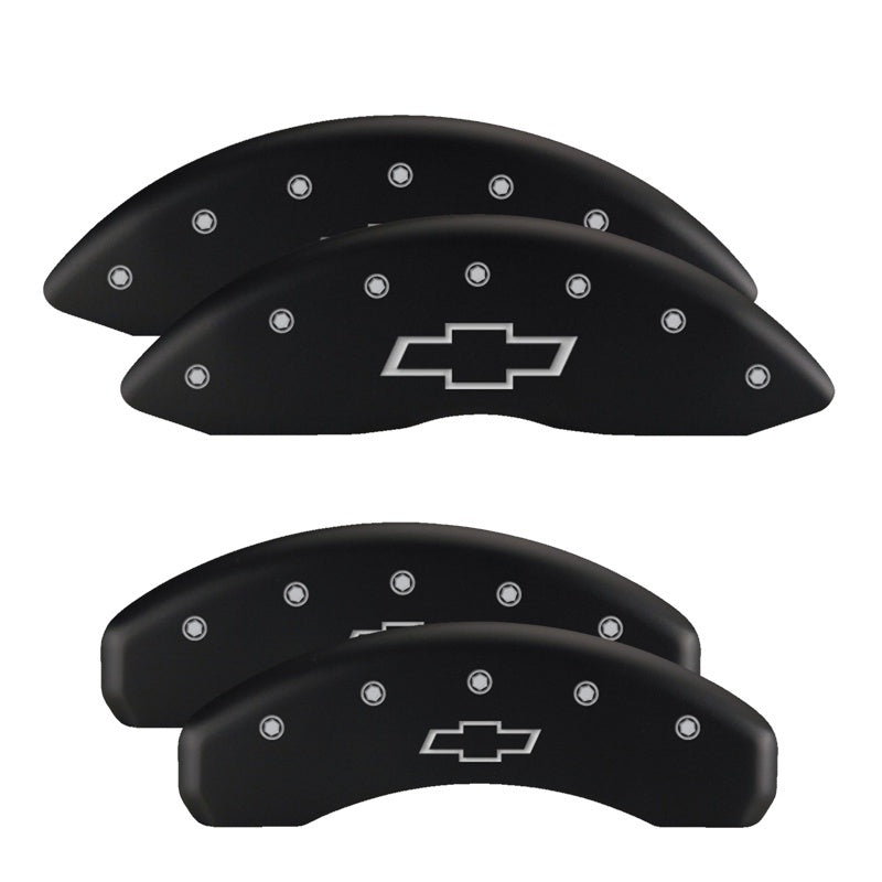 MGP 4 Caliper Covers for Chevrolet Silverado 2018-2019 - Engraved 100th Anniversary Black Finish with Silver Characters