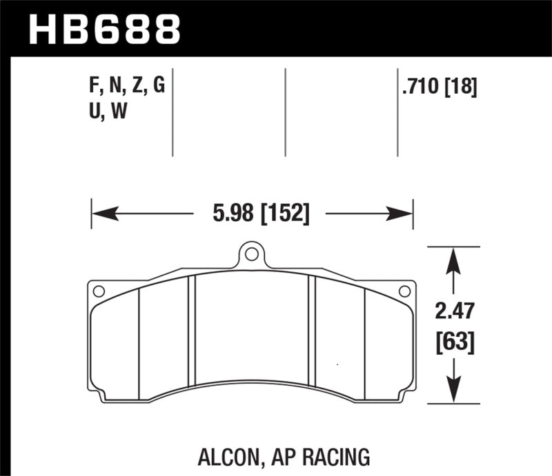 Hawk AP Racing/Alcon Performance Ceramic Racing Front Brake Pads w/0.710in Thickness